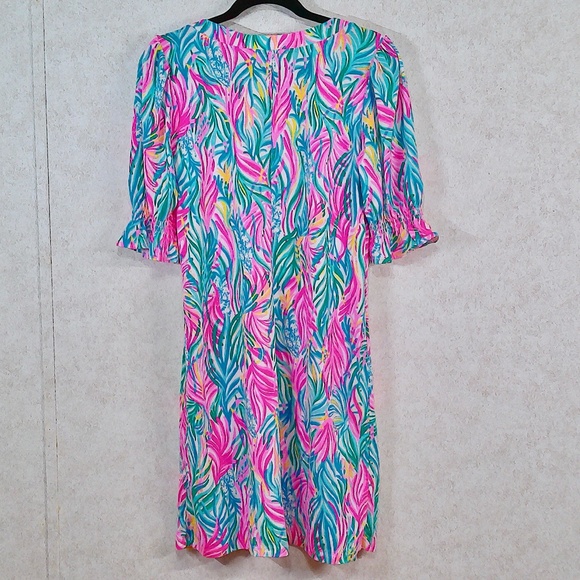 MWOT Lilly Pulitzer Kelp Me Midi Dress Multi Colors Puff Sleeves Size Large - Picture 4 of 10